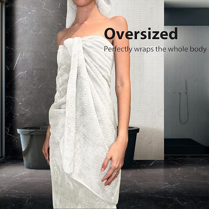 Ultra Soft Bath Towel Set of 4, Beige Extra Large Textured Microfiber Luxury Towels 35x70 in, Quick Dry, Highly Absorbent, Fluffy, Oversized, for Bathroom Shower Pool Hotel Beach