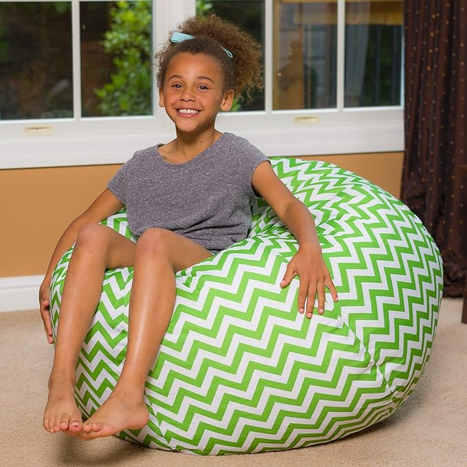 Posh Beanbags Bean Bag Chair, Large-38in, Pattern Chevron Green and White
