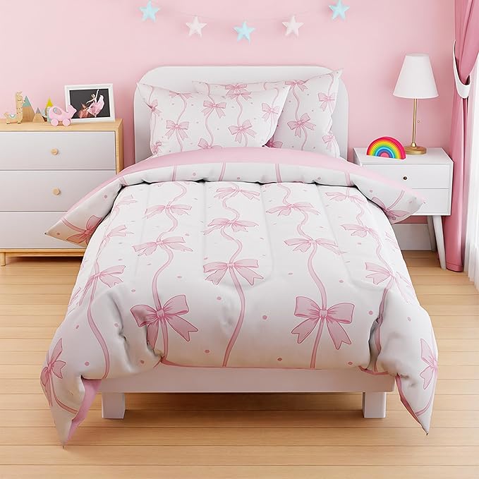 SANDJEST Bow Duvet Cover Sets Full Size for Kids Girls, Incude 1 Polyester Comforter Cover 80x90 Inches and 2 Pillowcases 20x26 Inches, Comforter Not Included, Gift for Christmas Birthday