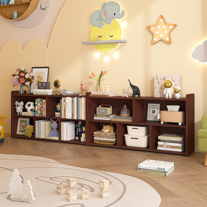 Book Shelf for Kids, 5 Cubes Storage Organizer Montessori Shelf, Wooden Kids Bookcase, Toy Storage Organizer for Children, Cherry Toddler Bookshelf Cube Shelf for Kid’s Room, Classroom