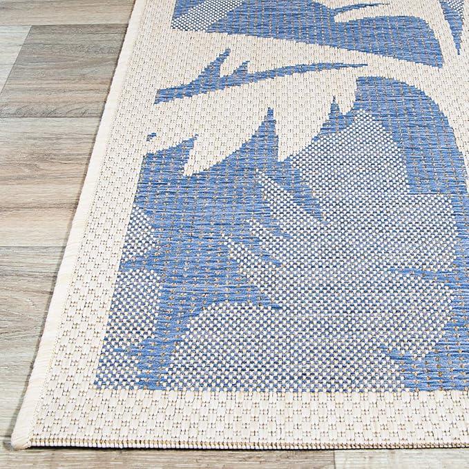 Couristan Monaco Indoor Outdoor Area Rug – Coastal Flora 8'6" x 13' in Ivory Sapphire – Flatwoven, Hose Washable, Pet Friendly Rug for Patio, Porch and Home Decor