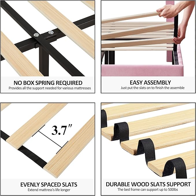 VECELO Twin Size Platform Bed Frame with Height Adjustable Upholstered Headboard, Modern Mattress Foundation,Strong Wood Slat Support, No Box Spring Needed, Easy Assembly
