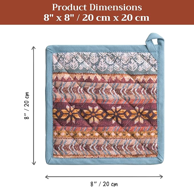 Maison d' Hermine Pot Holders 100% Cotton Heat Resistant Potholders 8" x 8" Hot Pads with Loop for Thanksgiving Christmas Decorations BBQ Cooking Baking Handling Hot Pans (Pack of 1, Fair Isle)