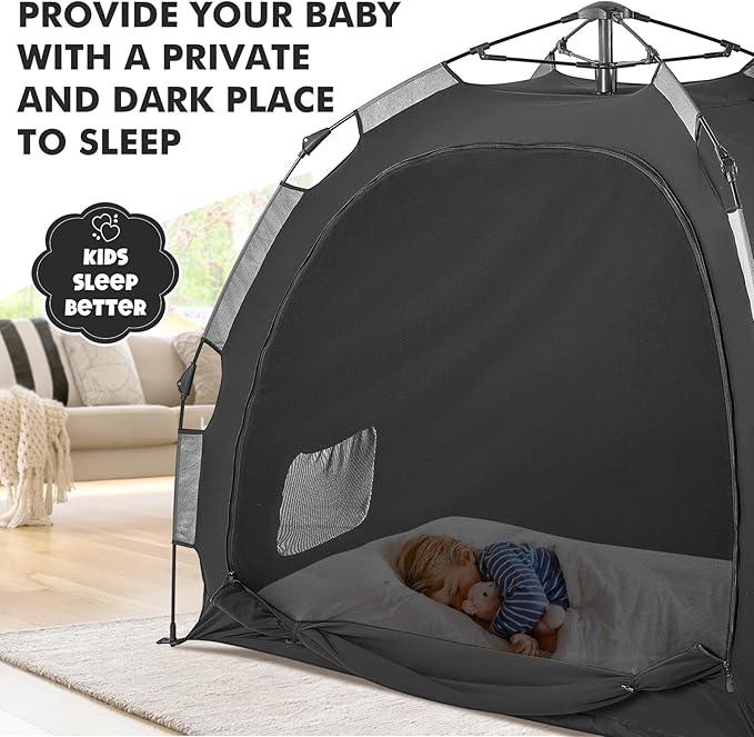 Pack N Play Blackout Cover, ONE-Click Folding Baby Sleep Pod Crib Tent,Breathable Baby Travel Crib Canopy Tent,Block Out 95%+ Light,Baby Travel Essential