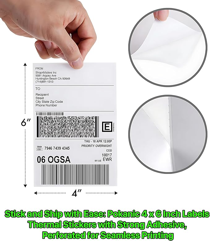 Fanfold [4 x 6 inch] x [6000 Labels] Thermal Stack Direct White Strong Adhesive Perforated Postage Shipping Printer Compatible with Zebra SNBC Epson Rollo (6000 Labels, Fanfold)