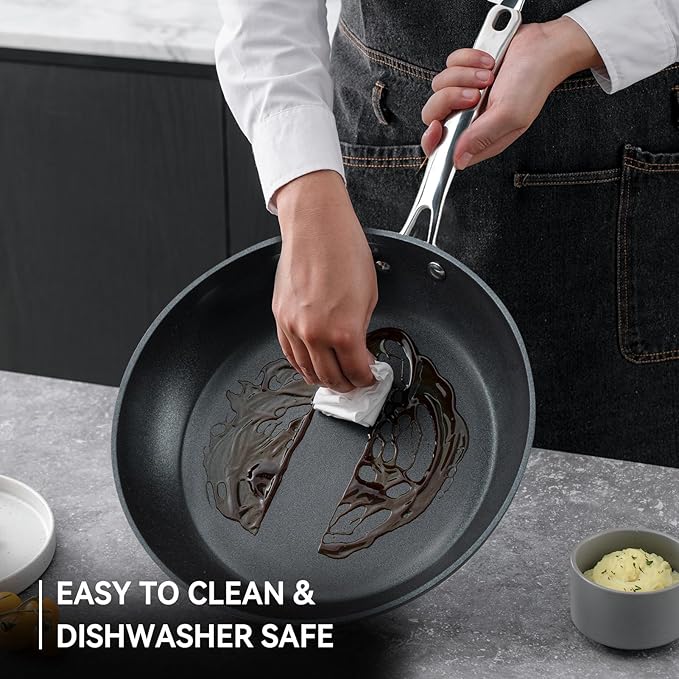 Frying Pan 11 Inch, Nonstick Frying Pan for Induction, 5-Ply Non Toxic Skillet with Stainless Steel Handle, Hard Anodised Aluminum Cookware, Oven Proof, Suitable for All Hobs