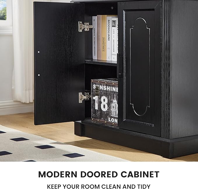 Black 5 Tier Book Shelf and Bookshelf with Storage Cabinet Doors, 72 Inch Tall Bookcase, Wooden Cube Storage Organizer, Kids Bookshelf, Display Cabinet for Bedroom Furniture, Living Room, Pantry