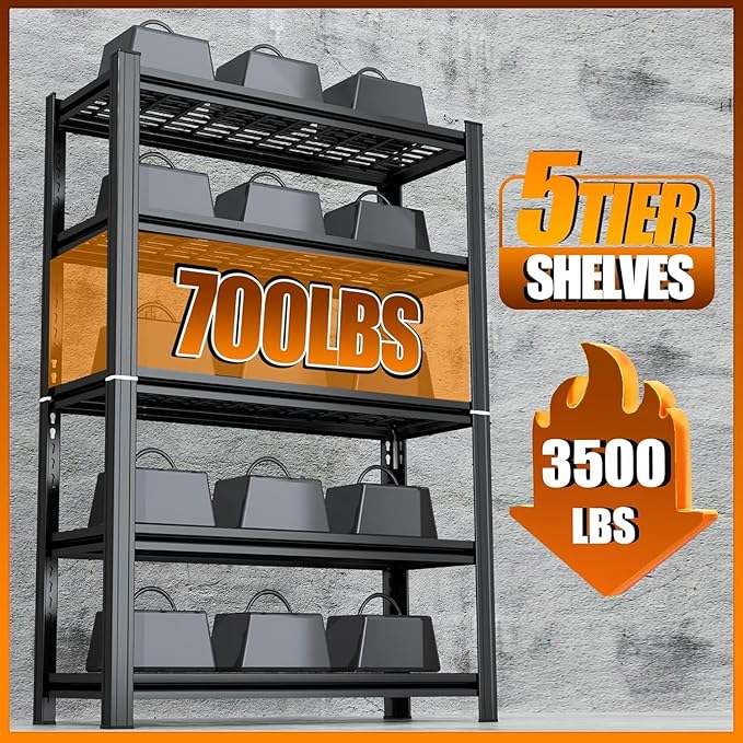 Garage Shelving Wire Storage Shelving Unit 5-Tier Heavy Duty 3000 lbs Load Capacity Storage Shelves, Adjustable Metal Shelves for Garage, Kitchen, and Pantry Storage(35.4"W x 15.7"D x 72"H)