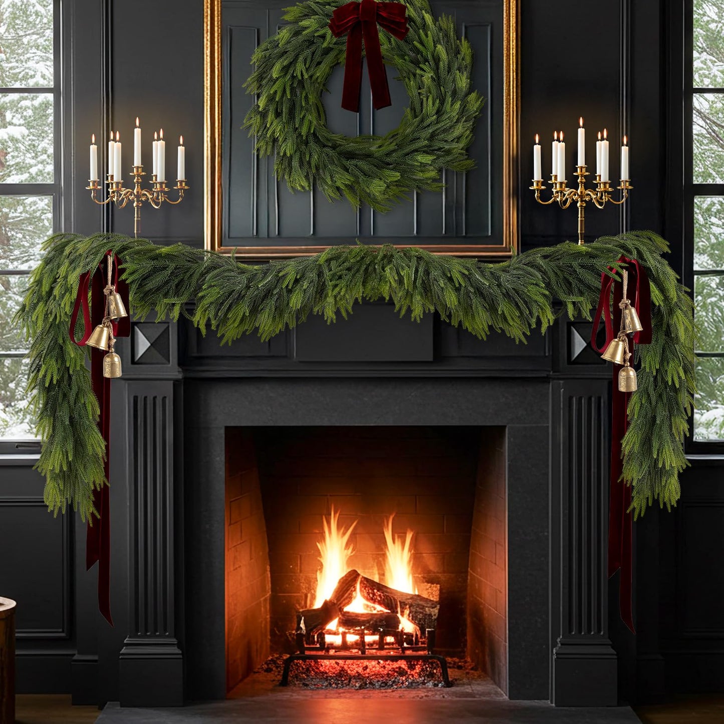 N&T NIETING 9FT Christmas Norfolk Pine Garland Real Touch Pine Artificial Garlands Faux Greenery Garland Winter Christmas Garland for Table Mantle Fireplace Indoor Outdoor Xmas Decorations (1 Pcs)