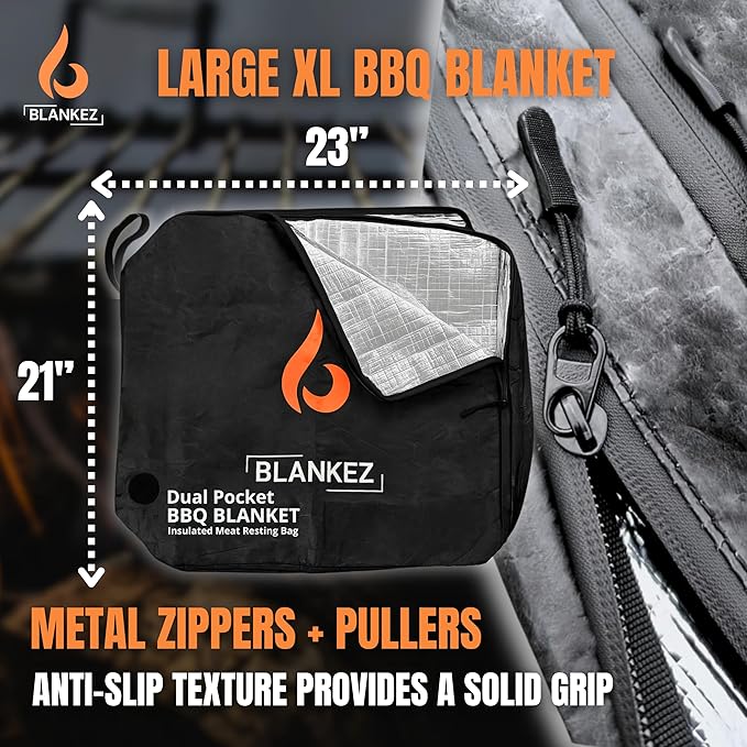 BBQ Blanket for Resting Meat Extra Large, Insulated Meat Resting Bag | Reusable Brisket Blanket for Grilling & Smoking, Smoker Resting Bag for Smoked Meat, Ribs | Gift for Men, Dual-Pocket XL 23in.
