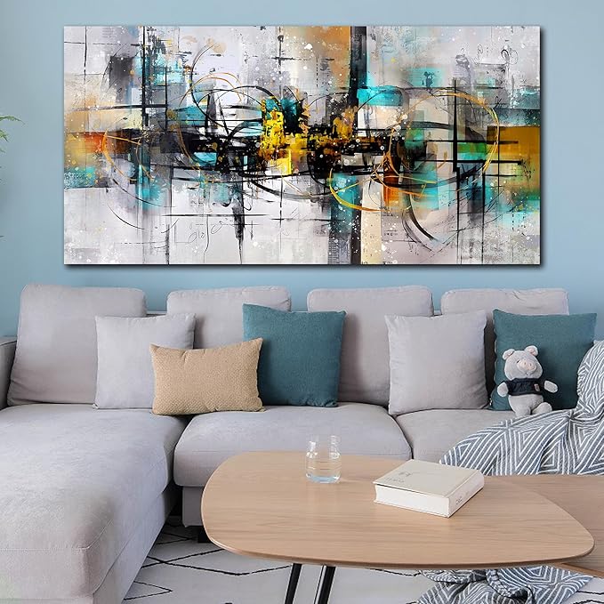 SIXTTART Modern Wall-Art for Living Room Large Size - Abstract Art Teen Wall Decor - Minimalist Art Ready to Hang Size 29" x 59"
