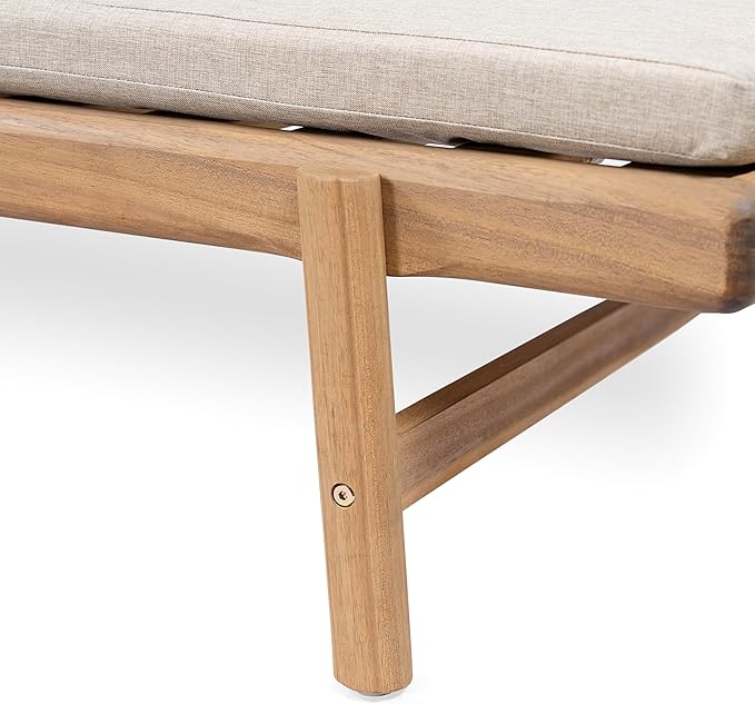 Christopher Knight Home Brolen Acacia Wood Chaise Lounge Chair Outdoor Set of 4, Patio Outdoor Chaise Lounge with Cushions, Adjustable Backrest Lounge Sofa, Wooden Sunbathing Pool Lounger, Teak+Beige