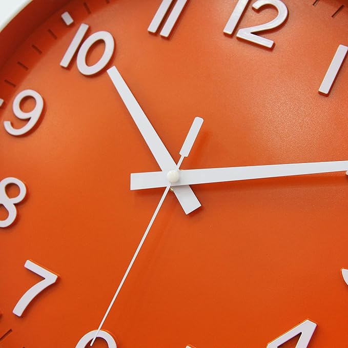 HZDHCLH Wall Clocks Battery Operated,12 inch Silent Non Ticking Modern Wall Clock for Living Room Bedroom Kitchen Office Classroom Decor (Orange & White)