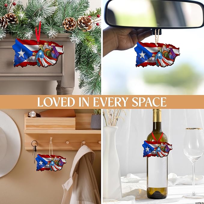 FLAGWIX Puerto Rico Christmas Ornament Gifts for Family Mom Dad - Three Kings Day Wooden Christmas Ornaments 2025 for Xmas Tree Decorations - Puerto Rico Gifts for Women Men, Friend Gift Ideas