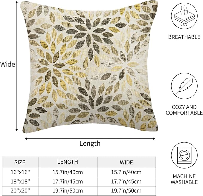 Grey Yellow Black Pillow Covers 20x20 Inch Set of 2 Summer Rust Geometric Flower Outdoor Decorative Throw Pillows Farmhouse Yellow Dahlia Pillow Case Linen Square Cushion Cover for Home Sofa Bedroom