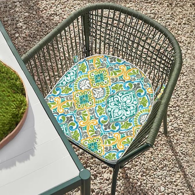 Set of 2 Outdoor Chair Cushions 19"x19"x2",Water Repellent Dining Seat Cushion with Ties and Removable Covers, Chair Cushions for Indoor and Patio Furniture, Damask Green