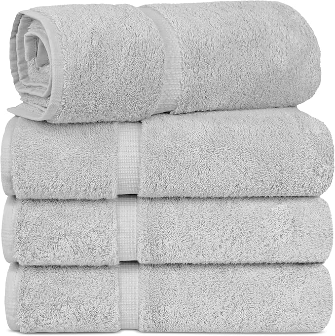 Chakir Turkish Linens | Hotel & Spa Quality 100% Cotton Luxury Turkish Towels | Soft & Absorbent (30x60 Inches Extra Large Bath Towels, Set of 4 - Silver)