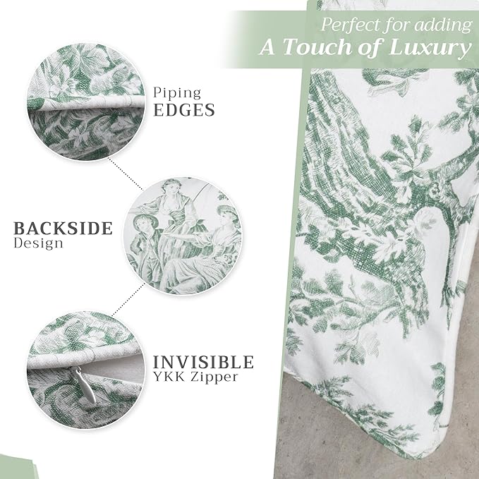 Maison d' Hermine Decorative Pillow Covers 12x20 Inch Rectangle 100% Cotton Throw Pillow Covers with Invisible Zipper for Couch, Chair, Sofas, Bedroom, Home (The Miller - Antique Green (White))