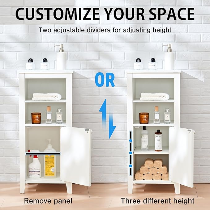 35.4" Tall Bathroom Floor Cabinet, 15.7" Wide Farmhouse Small Storage Cabinet with Door, Corner Floor Cabinet with Shelves, Organizer for Living Room, Kitchen, White