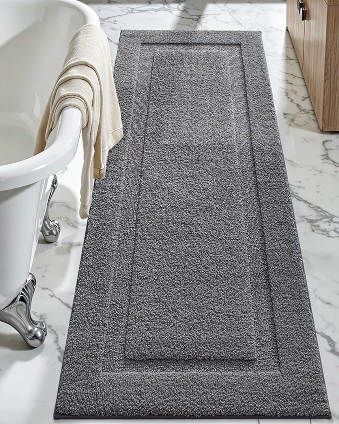 LUMI Ultra Soft Bathroom Rugs Non Slip with Rubber Backing, Absorbent Washable Bath Mat Quick Dry, Upgraded Premium Microfiber Plush Carpet for Bathtub and Shower Floor, Dark Grey, 24x60