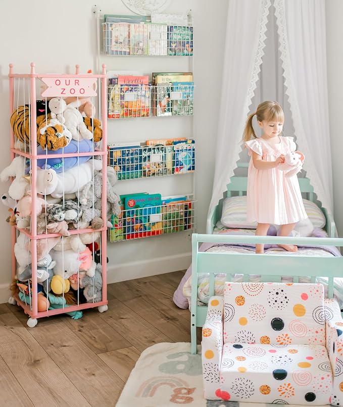 Mloong Stuffed Animal Zoo Storage, Pink Wood Stuffed Animal, Gift for Nursery Playroom Kidroom Bedroom (54inch)