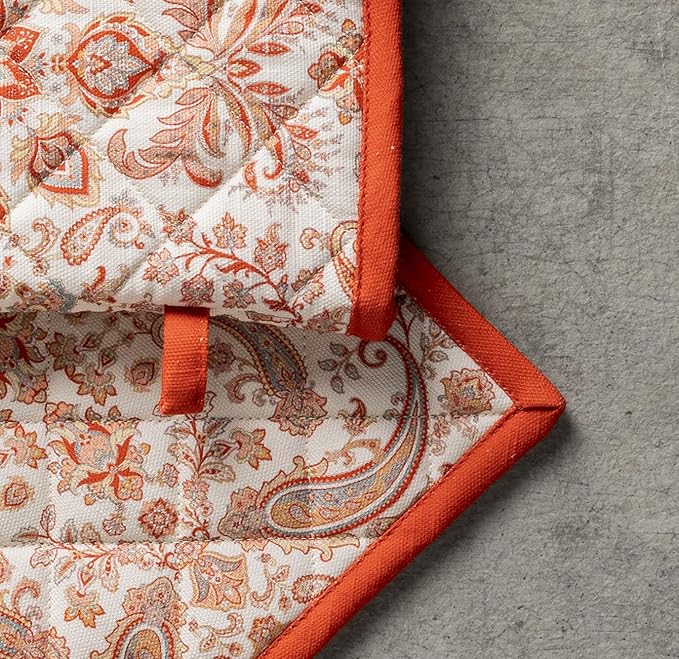 Maison d' Hermine Oven Gloves 100% Cotton Oven Mitt 7" x 13" with Loop Heat Resistant BBQ Cooking Gloves for Thanksgiving Christmas Decorations Baking Handling Hot Pans (Pack of 1, Cachemire)