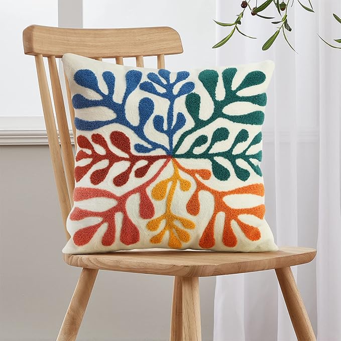 Merrycolor Boho Abstract Matisse Throw Pillow Covers 18x18 Soft Tufted Colorful Pillow Covers Mid Century Aesthetic Art Modern Boho Pillows Decorative Throw Pillow Case for Couch Living Room Bed