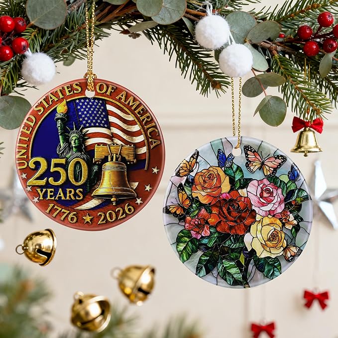 Butterfly & Rose Ornament, Christmas Ornaments, Christmas Decorations, Holiday Decor Gifts for Family, Friends & Flower Lovers, Gift Exchange & Gift Idea, Giftbox Included