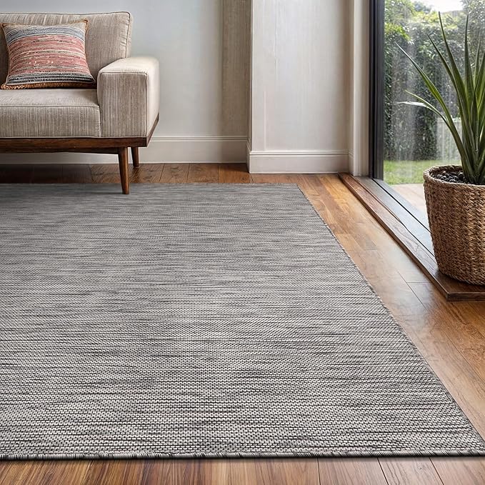 Washable Indoor Outdoor Rug 9x12 Weather Resistant Area Rugs Modern Solid for Porch Deck Balcony Backyard Patio Outside Carpet (9 X 12 Silver Grey)