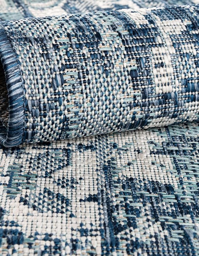 Unique Loom Outdoor Traditional Collection Area Rug - Valeria (5' 3" Octagon, Blue/ Ivory)