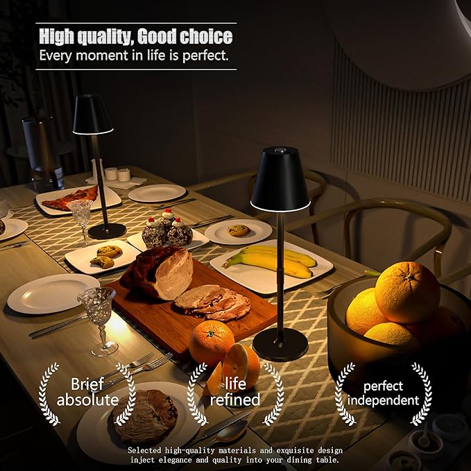 Modern LED Cordless Table Lamp, 4000mAh Rechargeable Battery, 3 Level Brightness Night Light, Metal Shell, Minimalist Design, for Couples Dinner/Coffee Table/Restaurant/Bedroom, Black