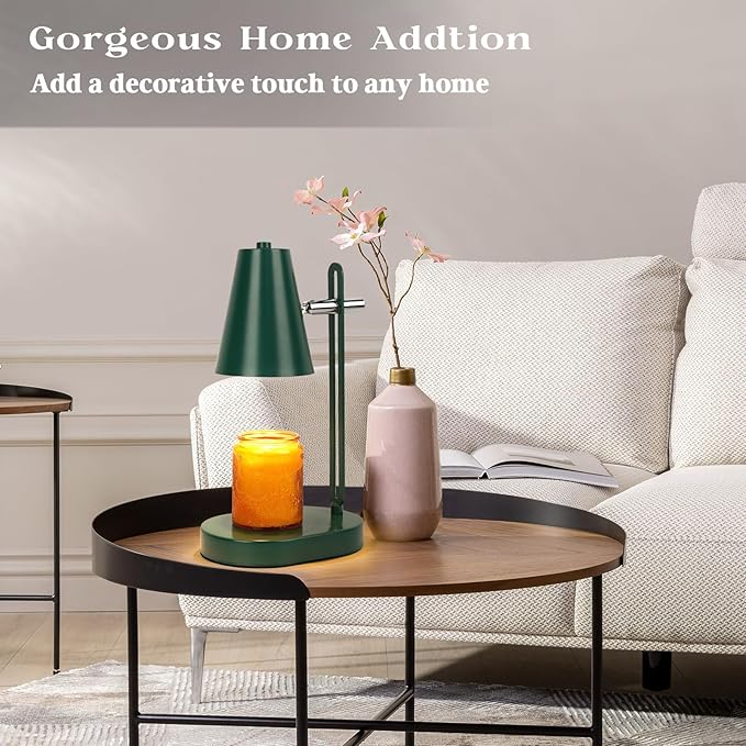 Green Candle Warmer Lamp with Timer, Adjustable Dimmable Candle Lamp Warmer, Candle Lamp with 2 Bulbs for Jar Candles & Scented Wax, Christmas Gifts, Candle Warming Lamp for Bedroom Living Room