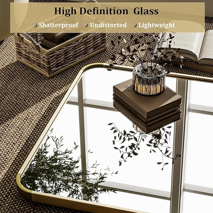 Round Corner Mirror Full Length, 66" x 23" Floor Mirror with Stand, Matte Aluminum Alloy Frame Full Body Mirror, Standing Hanging or Leaning for Bedroom and Living Room, Gold