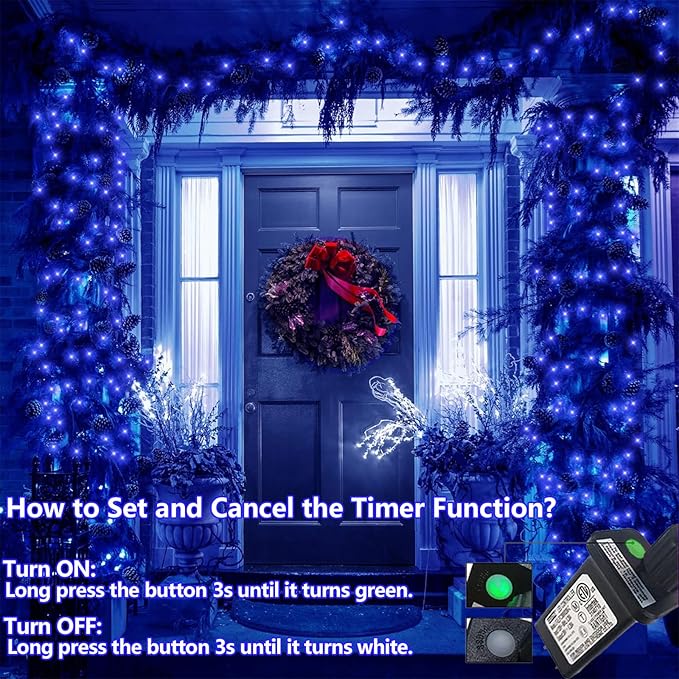 QITONG 165ft 500LED Blue Christmas Lights, String Lights Outdoor Waterproof Plug in, Green Wire Twinkle Tree Lights with 8 Modes