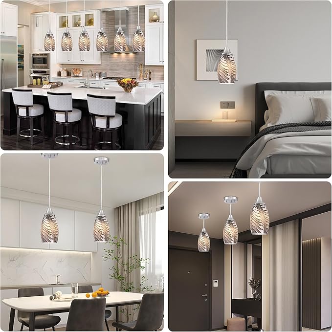 Mini Glass Pendant Light 4.72" with Handblown Black Gray Marble Art Glass Hanging Light 3-Pack Oval Ceiling Hanging Light Fixture for Dining Room Kitchen Island Cafe Foyer Hallway