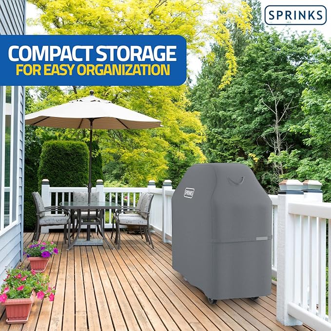 SPRINKS® Grill Cover Weatherproof Grillcover for Weber, Napoleon, Enders - Extra Handles Gas Grill Oxford 600D Fabric [58in x 24in x 48in] - Grey