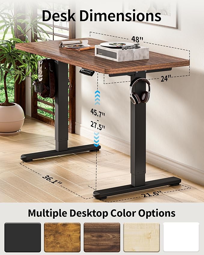 BIZUM Standing Desk Electric Adjustable Computer Desk-Stand up Desk Office Gaming Home Office Memory Desks 48x24 inches Wild Walnut