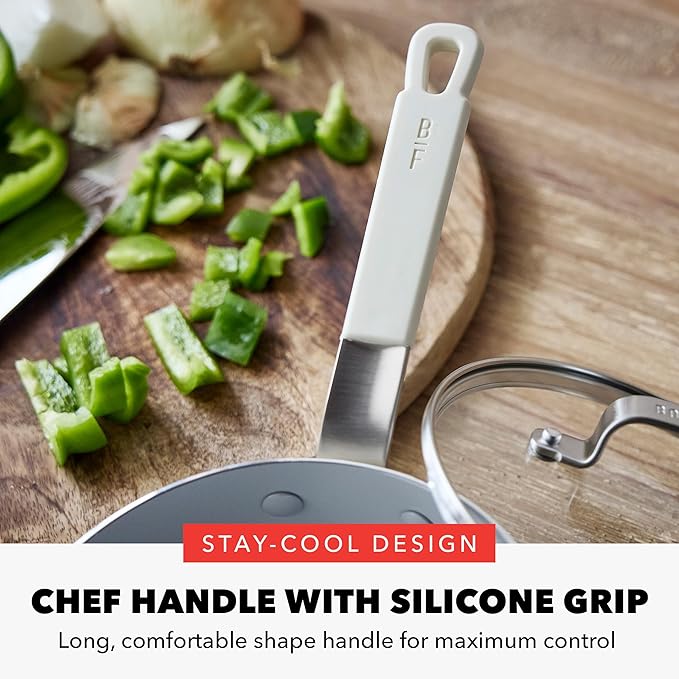 GreenPan x Bobby Flay 8" Nonstick Frying Pan Skillet, PFAS-Free Diamond Ceramic, Induction Suitable, Stay-Cool Silicone Handle, Easy Clean Dishwasher & Oven Safe, Egg & Omelet Pan, Cream