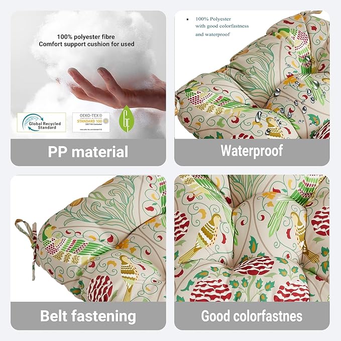 ADLIVWYD 3-Pieces Wicker Chair Cushion Set, 1 loveseat and 2 U-Shape, 44"x19" &19"x19" Tufted Outdoor Cushions for Indoor/Outdoor Bench Patio Furniture, (Khaki Bird Floral)