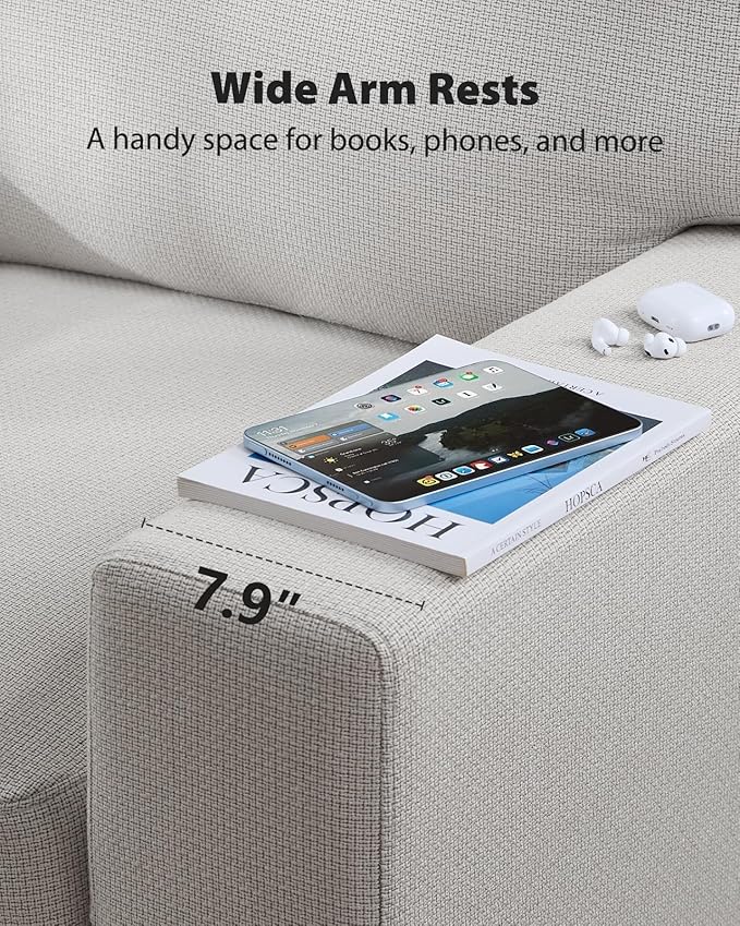 Pipishell 89" 3 Seater Sofa Couch with Deep Seats & Wide Armrests, Supportive Futon with Thickened Cushion, Comfy Cotton-Linen Couches for Living Room,Removable & Washable Covers,Grey