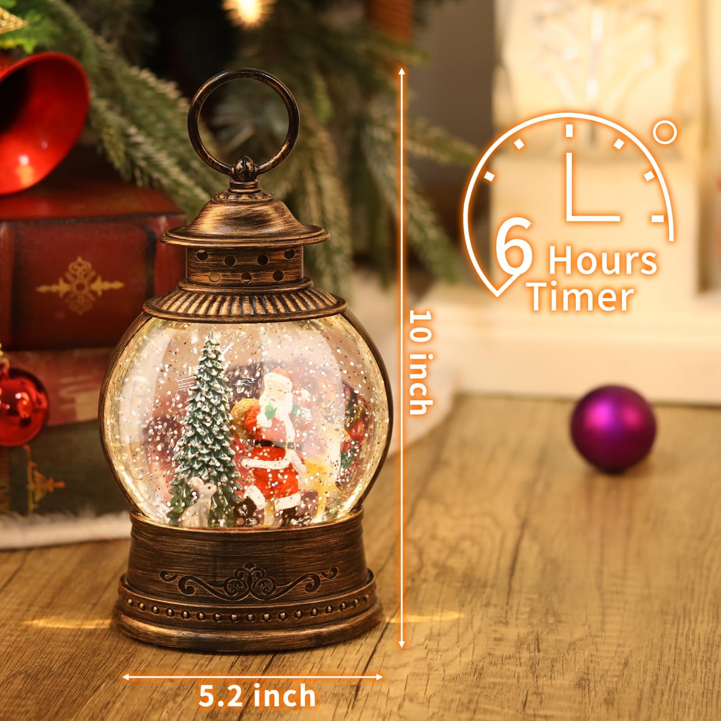 Christmas Snow Globes Christmas Decorations, Lighted Musical Snow Globes Lantern, Santa Decoration Indoor Home Décor & Gift, 6H Timer, USB/Battery Operated