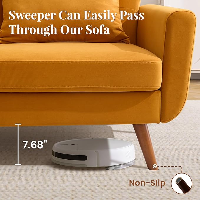 Tbfit 65" W Loveseat Sofa, Velvet Mid Century Modern Love Seat Couches for Living Room, Button Tufted Upholstered Small Couch for Bedroom, Solid and Easy to Install Love Seats Furniture, Yellow