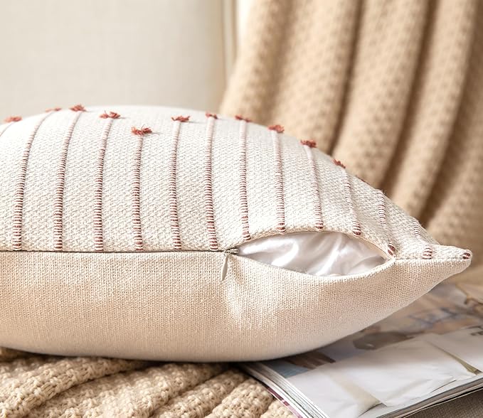 Caflife Boho Throw Pillow Covers 12x20 Set of 2 Decorative Pillows for Bed, Neutral Pillow Covers Beige with Rust Line Throw Pillows for Modern Farmhouse Couch Sofa Living Room Outdoor