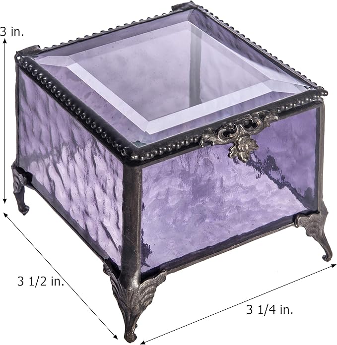Personalized Engraved Jewelry Box Decorative Vanity Display Stained Glass Keepsake -J Devlin Box EB217-1 (Purple)