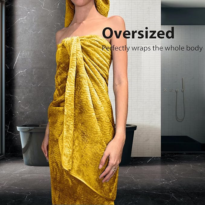 Ultra Soft Bath Towel Set of 4, Extra Large Textured Microfiber Luxury Towels 35x70 in, Quick Dry, Highly Absorbent, Fluffy, Oversized, for Bathroom Shower Pool Hotel Beach