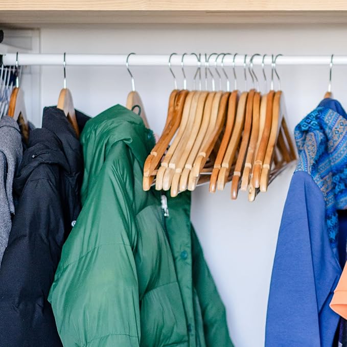 AMKUFO Wooden Hangers 20 Pack Wood Suit Hangers Non Slip Wooden Coat Hangers with Smooth Fnish Cut Notches 360° Swivel Hook Clothes Hangers for Jeans Pants Jackets Shirts Dresses, Natural