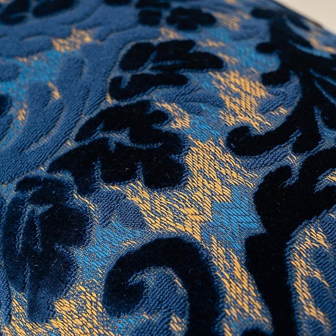 Alerfa Boho Blue Floral Throw Pillow Cover 20x20 Inch Cut Velvet Sqaure Luxury Embroidered Decorative Pillow Cover for Couch Living Room Bedroom