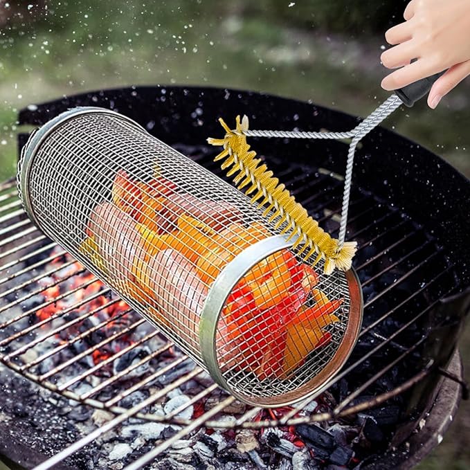 2 Pieces Grill Brush, 12 Inch Non-Scratch Brass Bristles Grill Cleaning Brush, Wide Faced Spiral Barbeque Grill Accessories for Kitchen, Outdoor Grill