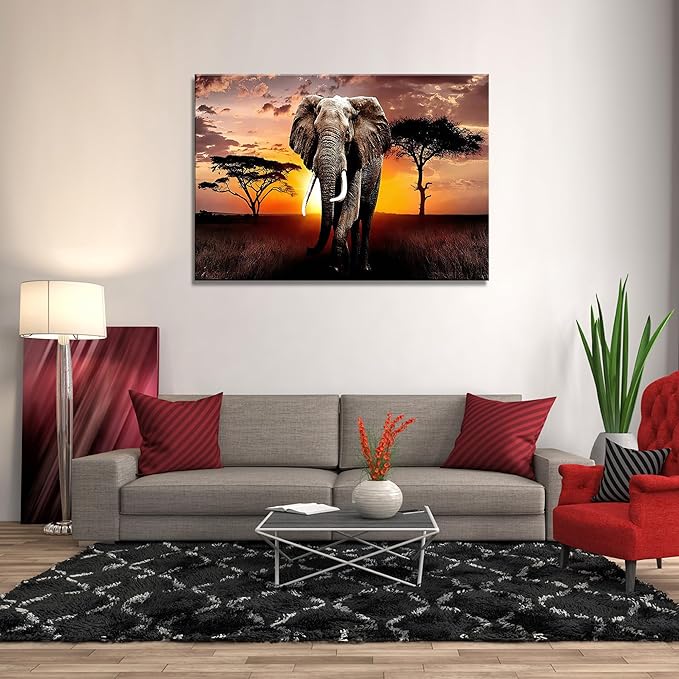 XXMWallArt FC3081 Canvas Wall Art Elephant Picture African Wild Animals Artwork Painting Print for Living Room Bedroom Kitchen Home and Office Wall Decor