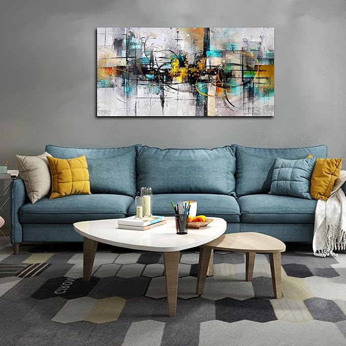 SIXTTART Abstract Wall Art for Living Room - Black and White Canvas Wall Art for Bedroom Ready to Hang Size 20" x 40"